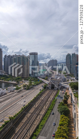 June 29 2025 High Rises and Elevated Roadways Featuring Rail Track 127939228