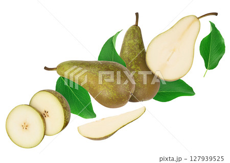 Green conference pear isolated on white background. Top view. Flat lay 127939525