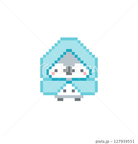 水色の雨合羽と灰色フクロウのドット絵 127939551