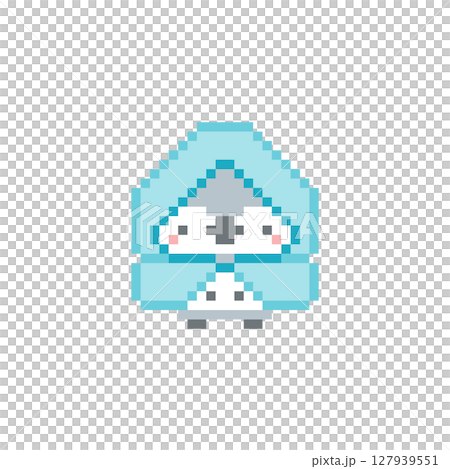 水色の雨合羽と灰色フクロウのドット絵 127939551