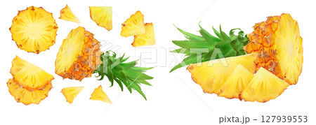 pineapple slices isolated on white background . Top view. Flat lay pineapple slices isolated on white background . Top view. Flat lay 127939553