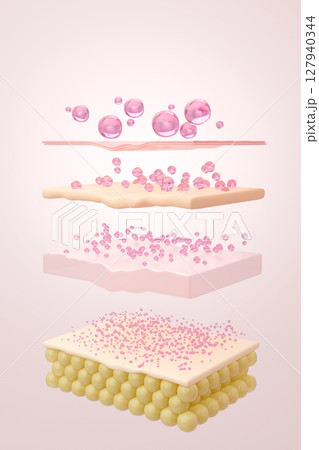 シワ改善 アンチエイジング美容液の多層浸透イメージCG 127940344
