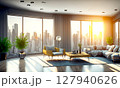 大きな窓のある高層階の部屋 127940626