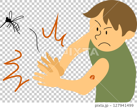 蚊に刺されて叩くも逃げられる人物のイラスト 127941499