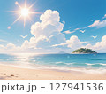 夏の海　砂浜と入道雲 127941536