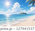 夏の海　砂浜と入道雲 127941537
