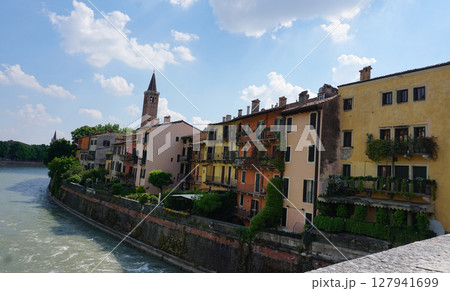 Aerial view of Verona with basilica of Saint Anastasia, Italy 127941699