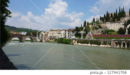 Castel San Pietro overlooking river Adige in Verona, Italy. 127941706