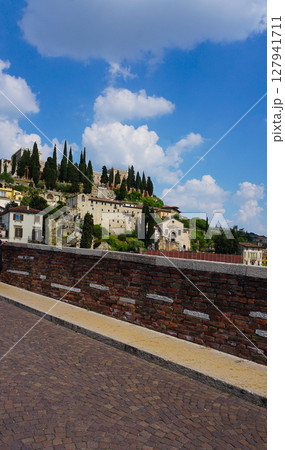 Castel San Pietro overlooking river Adige in Verona, Italy. 127941711