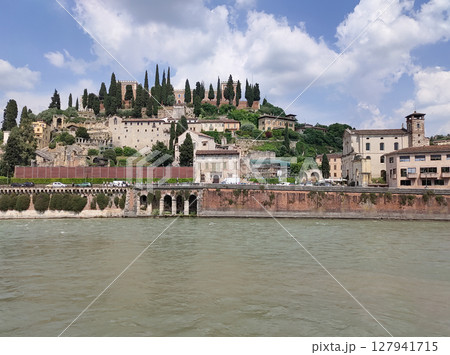Castel San Pietro overlooking river Adige in Verona, Italy. Castel San Pietro overlooking river Adige in Verona, Italy. 127941715