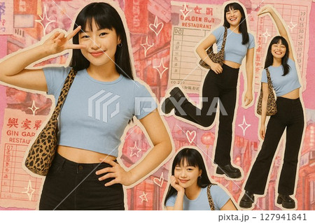 Collage of Portraits Featuring Asian Woman in Various Expressions 127941841
