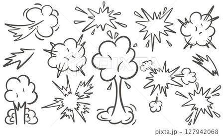 Explosion clouds and flashes with sparks set Explosion clouds and flashes with sparks set 127942068