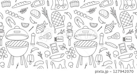 Barbecue seamless pattern doodle sketch style Barbecue seamless pattern doodle sketch style 127942070