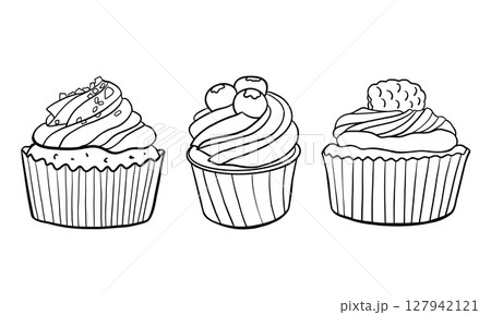 Cupcake Line Vector Illustration Set Cupcake Line Vector Illustration Set 127942121
