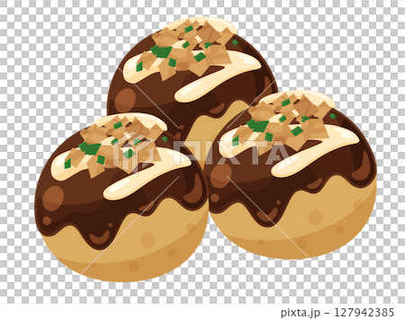 三個可愛的章魚燒的插圖素材 127942385