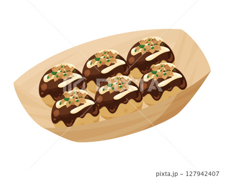 容器に入ったかわいいたこ焼きのイラスト素材 127942407