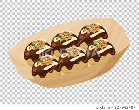 容器に入ったかわいいたこ焼きのイラスト素材 127942407