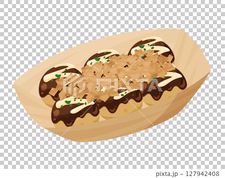 Illustration material of cute takoyaki in a container Illustration material of cute takoyaki in a container 127942408