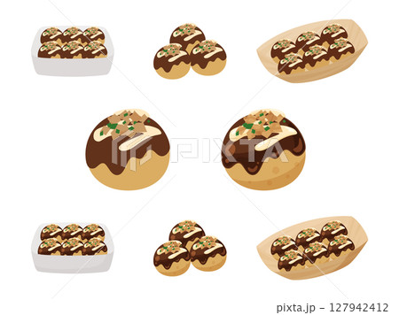 かわいいたこ焼きのイラスト素材セット 127942412