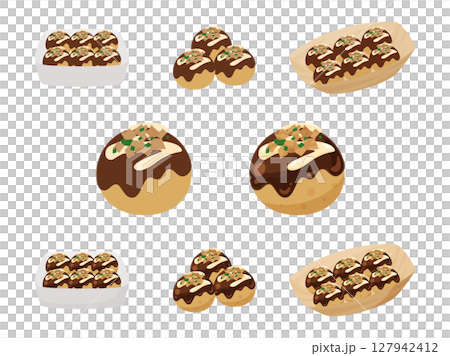 かわいいたこ焼きのイラスト素材セット 127942412