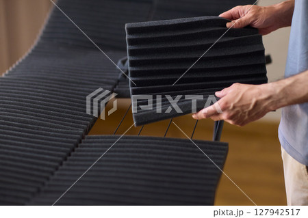 Installation of Acoustic Foam Panels is essential for effective Soundproofing in various settings Installation of Acoustic Foam Panels is essential for effective Soundproofing in various settings 127942517