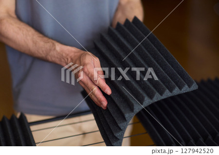Installation of Acoustic Foam Panels is essential for effective Soundproofing in various settings Installation of Acoustic Foam Panels is essential for effective Soundproofing in various settings 127942520