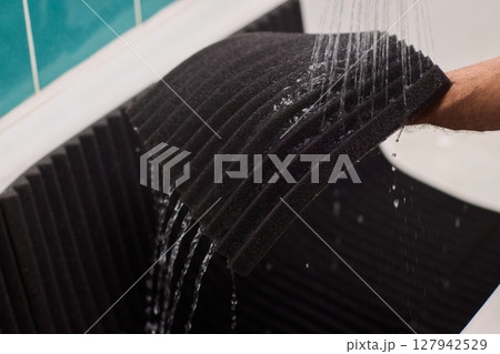 Waterproof Acoustic Foam Panel Designed for Use in a Shower Setting to Enhance Sound Waterproof Acoustic Foam Panel Designed for Use in a Shower Setting to Enhance Sound 127942529