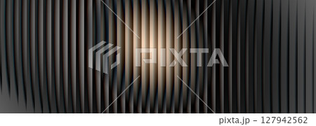Dark geometric wide abstract background with ribbed effect and circle gradient 127942562