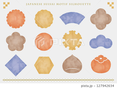 和モチーフのシルエット（10月の色 水彩カラー） 127942634