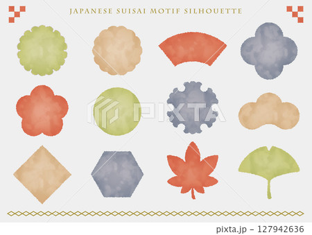 和モチーフのシルエット(11月の色 水彩カラー) 和モチーフのシルエット(11月の色 水彩カラー) 127942636