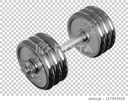 Cast Iron Chrome Adjustable Dumbbell, weightlifting gym equipment, side view Cast Iron Chrome Adjustable Dumbbell, weightlifting gym equipment, side view 127942929