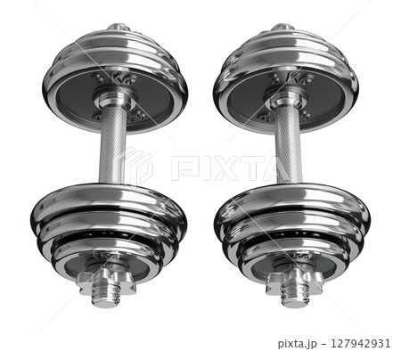Cast Iron Chrome Adjustable Dumbbells, weightlifting gym equipment, side view 127942931