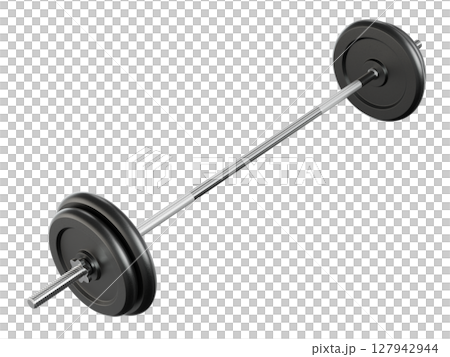 Cast Iron Black Adjustable Barbell, weightlifting gym equipment, side view 127942944