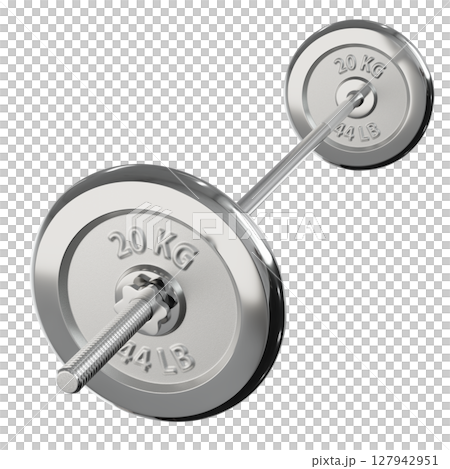 Cast Iron Adjustable Barbell with 20kg or 44lb plates, weightlifting gym equipment, side view Cast Iron Adjustable Barbell with 20kg or 44lb plates, weightlifting gym equipment, side view 127942951