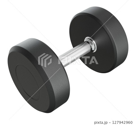 Blank Round Rubber Dumbbell, weightlifting gym equipment side view 127942960