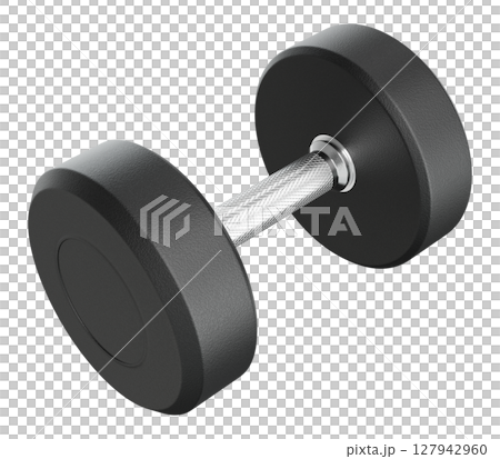 Blank Round Rubber Dumbbell, weightlifting gym equipment side view 127942960