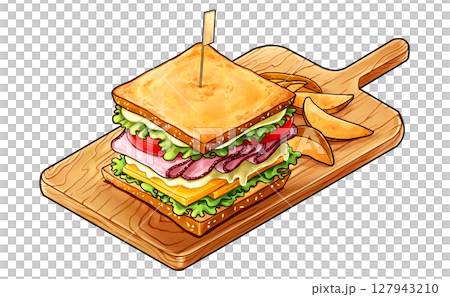 Sandwich and fries hand drawn illustration Sandwich and fries hand drawn illustration 127943210