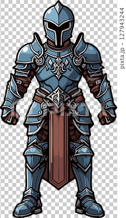 全身穿著藍色盔甲的插圖 全身穿著藍色盔甲的插圖 127943244