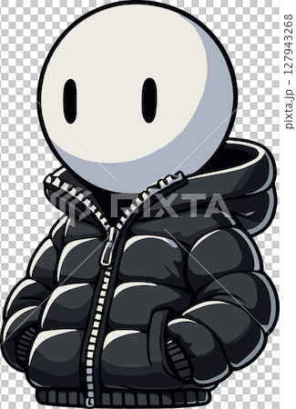 黒のダウンジャケットを着た人のイラスト 127943268