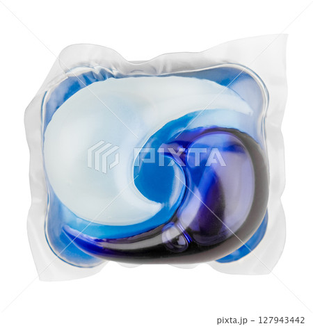 liquid detergent in capsules for washing clothes isolated on white background 127943442
