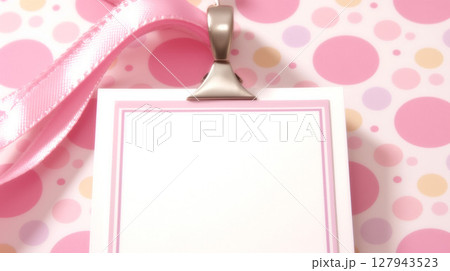 Pink Ribbon Name Tag with Polka Dot Background for Breast Cancer Awareness 127943523