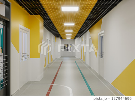 Modern school corridor interior Modern school corridor interior 127944696