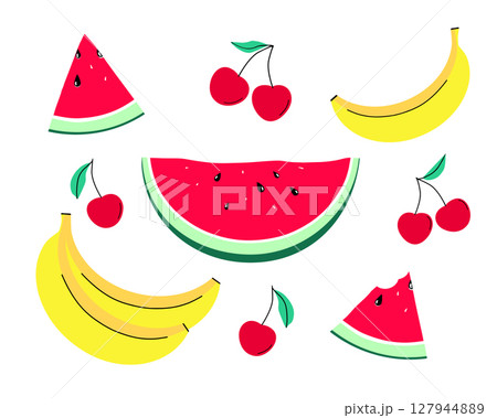 Set of summer fruits and berries Set of summer fruits and berries 127944889