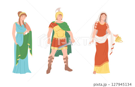 Ancient Rome citizens in traditional clothing set. Representatives of Roman aristocracy cartoon vector illustration 127945134