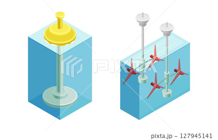 Alternative power sources set. Hydropower station generator. Green clean energy production isometric vector illustration Alternative power sources set. Hydropower station generator. Green clean energy production isometric vector illustration 127945141