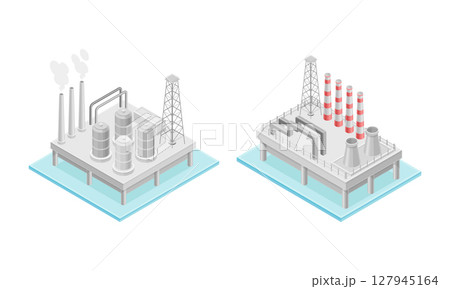 Drilling oil gas rig production platform isometric vector illustration Drilling oil gas rig production platform isometric vector illustration 127945164
