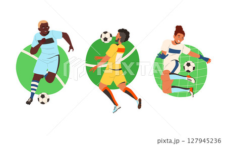 Vibrant Illustrations of Dynamic Soccer Players in Action, Showcasing Their Energy and Skills Vibrant Illustrations of Dynamic Soccer Players in Action, Showcasing Their Energy and Skills 127945236