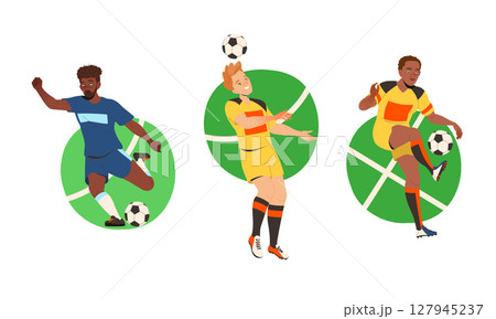 Dynamic and Energetic Soccer Players Performing on the Field Eyecatching Illustration Dynamic and Energetic Soccer Players Performing on the Field Eyecatching Illustration 127945237