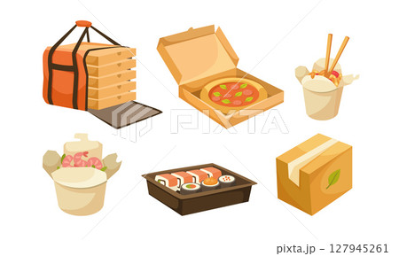 A Beautiful Collection of Tasty and Delicious Takeout Food Presented in an Artistic Pixel Art Style 127945261