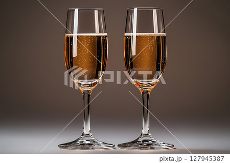 Winemaking tradition. Two elegant Wine Glass filled with Champagne wine. Winemaking tradition. Two elegant Wine Glass filled with Champagne wine. 127945387